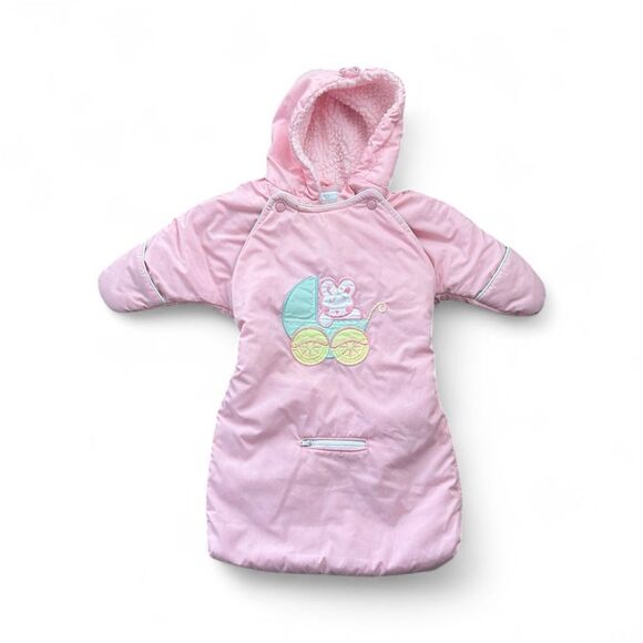 Vintage Other - Vintage Snow Patrol Baby Girl Bunny in a Stroller Pink Snowsuit 0-12 Months